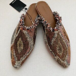 Mango Tweed Mule Flats EU 39 NWT Pointed Toe Slip On Boho Chic